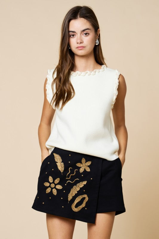 2036 Black & Gold Embroidered Skort