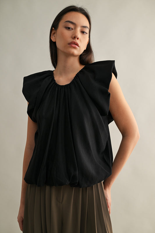 2343 Black Round Neck Bubble Top