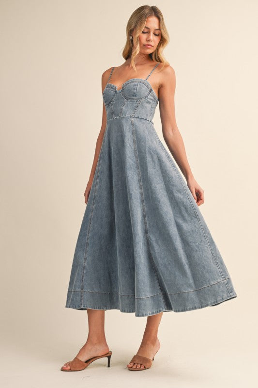 2162 Denim Corset Midi Dress