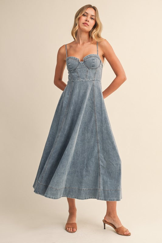 2162 Denim Corset Midi Dress