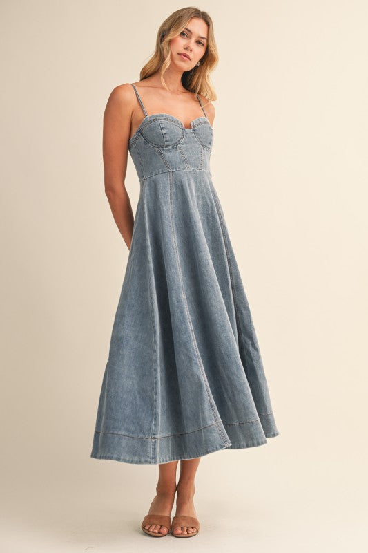 2162 Denim Corset Midi Dress