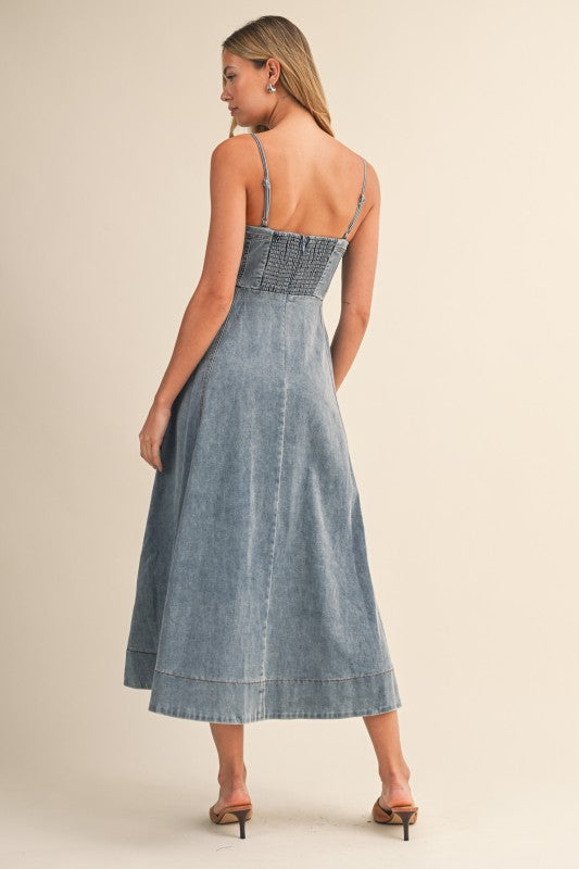 2162 Denim Corset Midi Dress