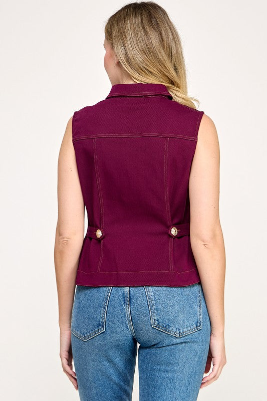 1844 SleevelessButton Down Denim Top