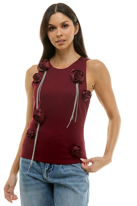 1993 Floral Rhinestones Top