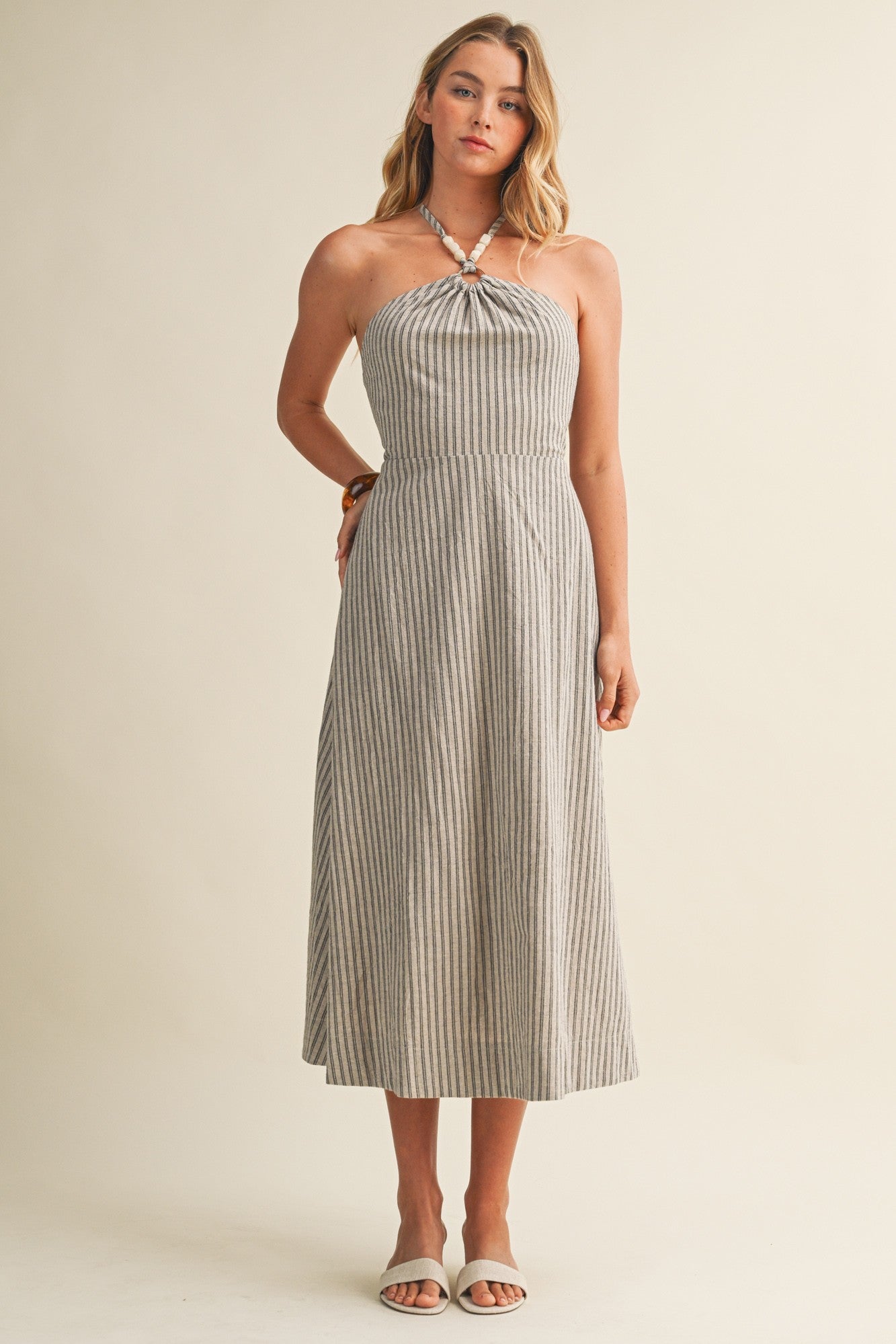 2314 Linen Halter Striped  Dress