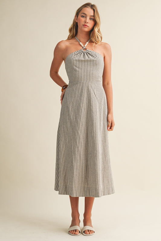 2314 Linen Halter Striped  Dress