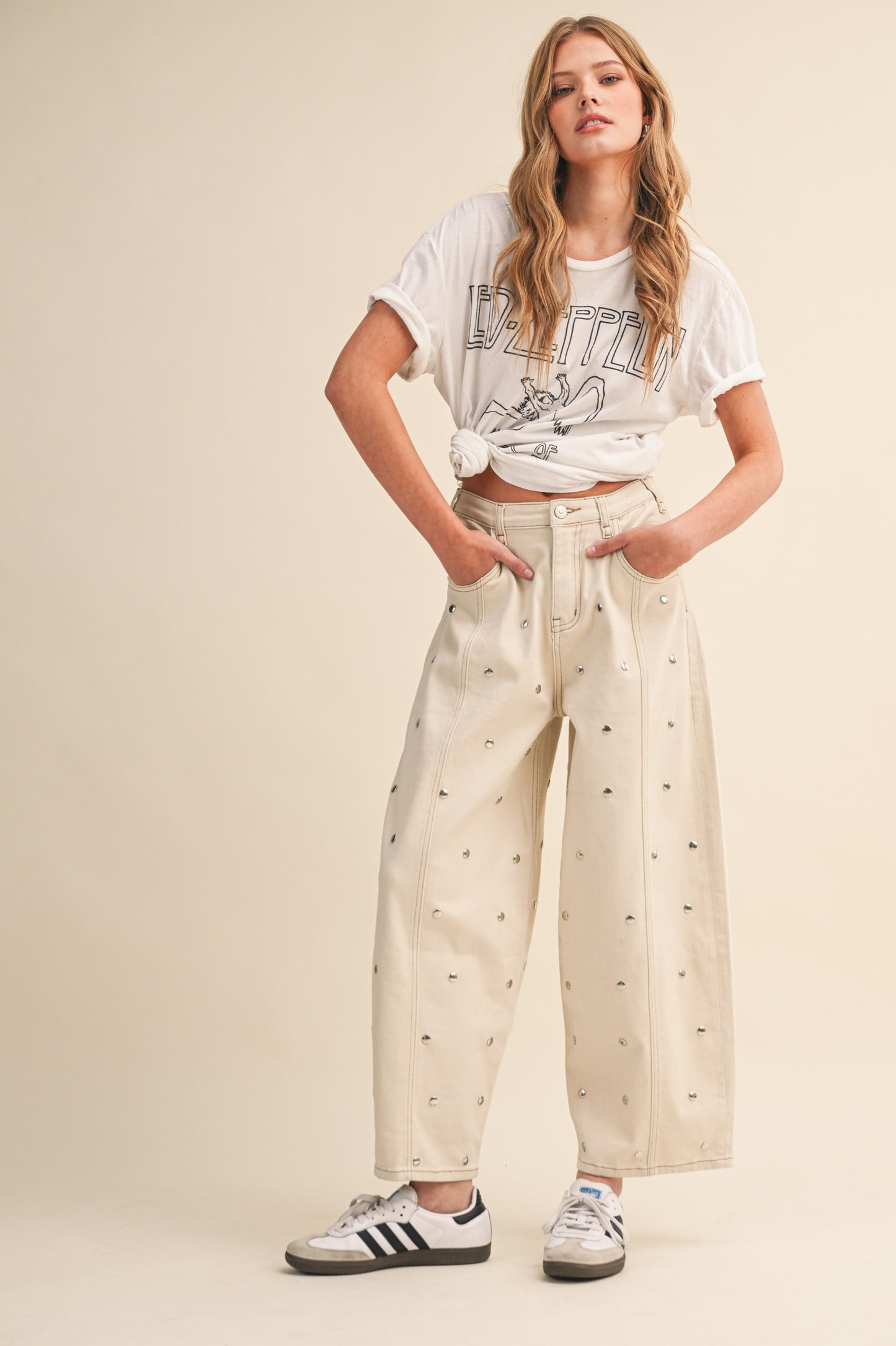 2510 Studded Cream Barrel Pant