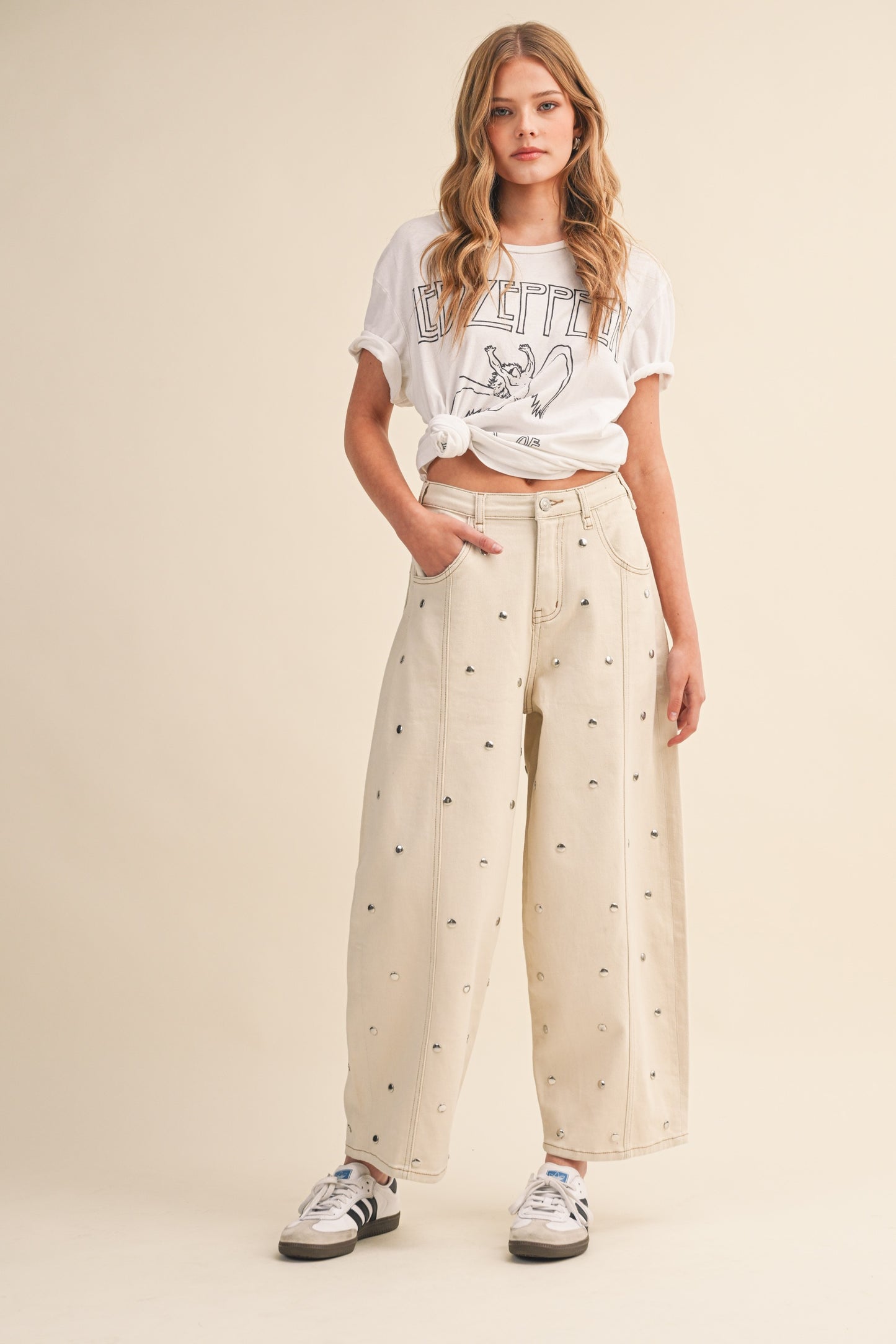 2510 Studded Cream Barrel Pant