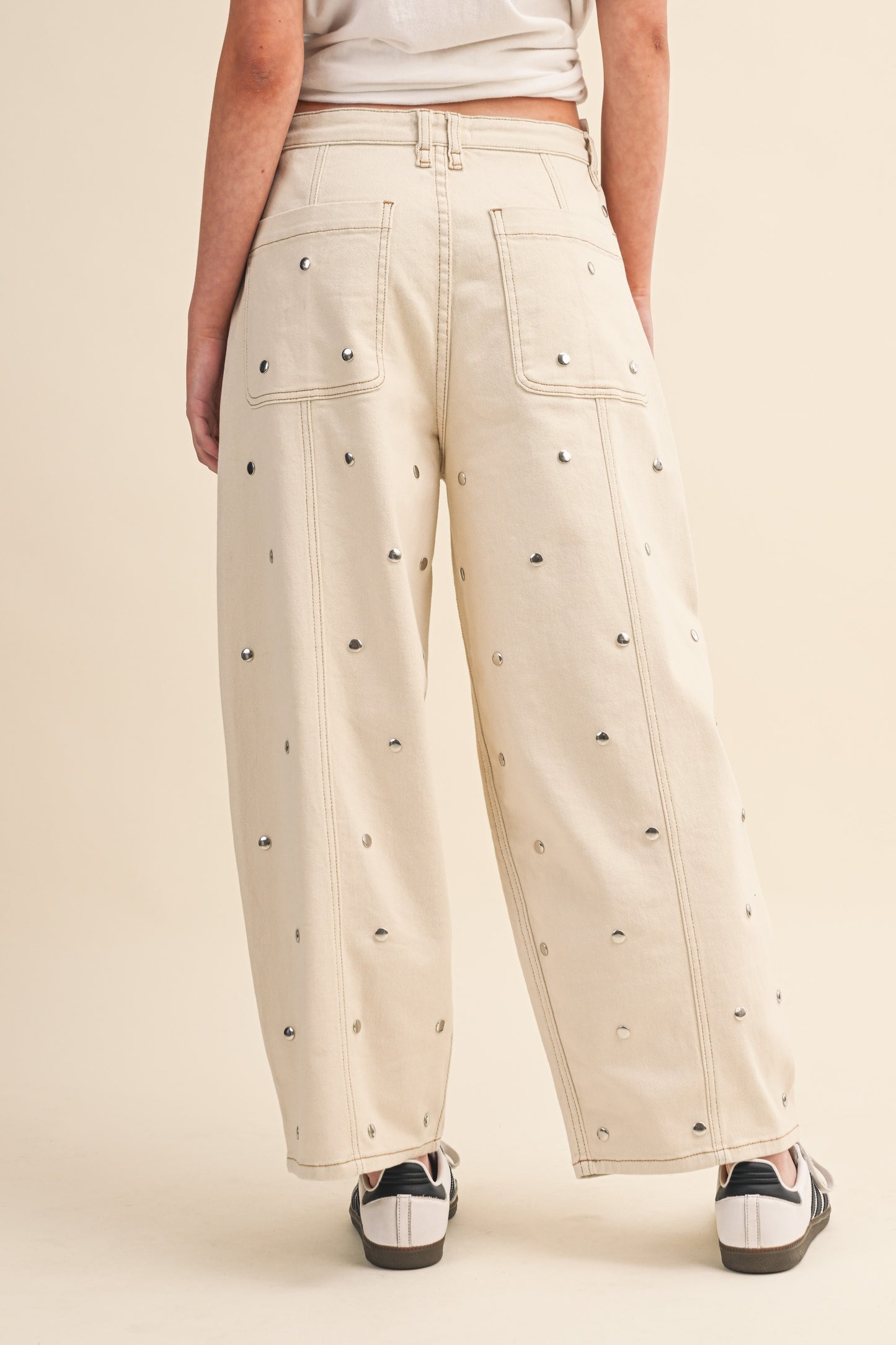 2510 Studded Cream Barrel Pant