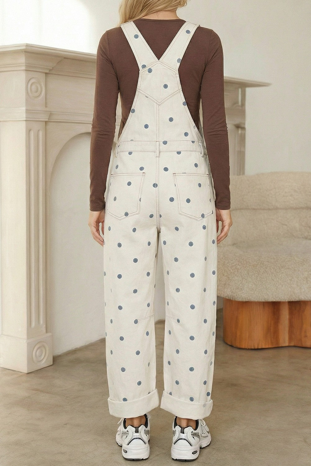 2420 Blue Polka Dots Denim Barrel Overall