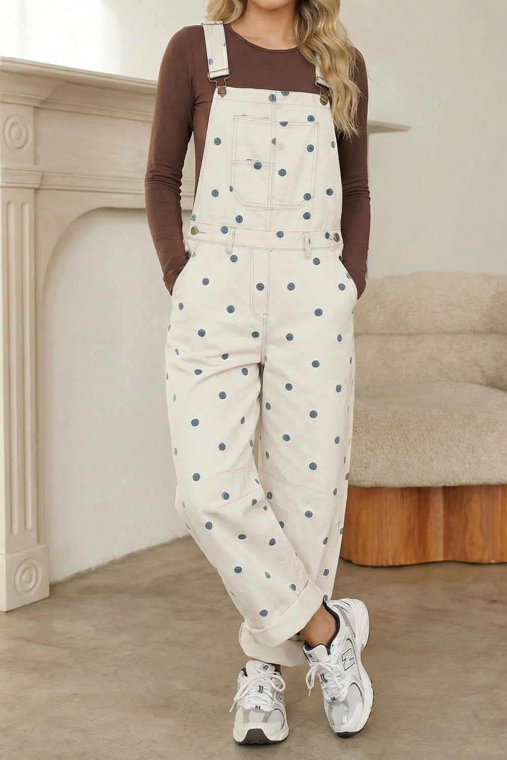 2420 Blue Polka Dots Denim Barrel Overall