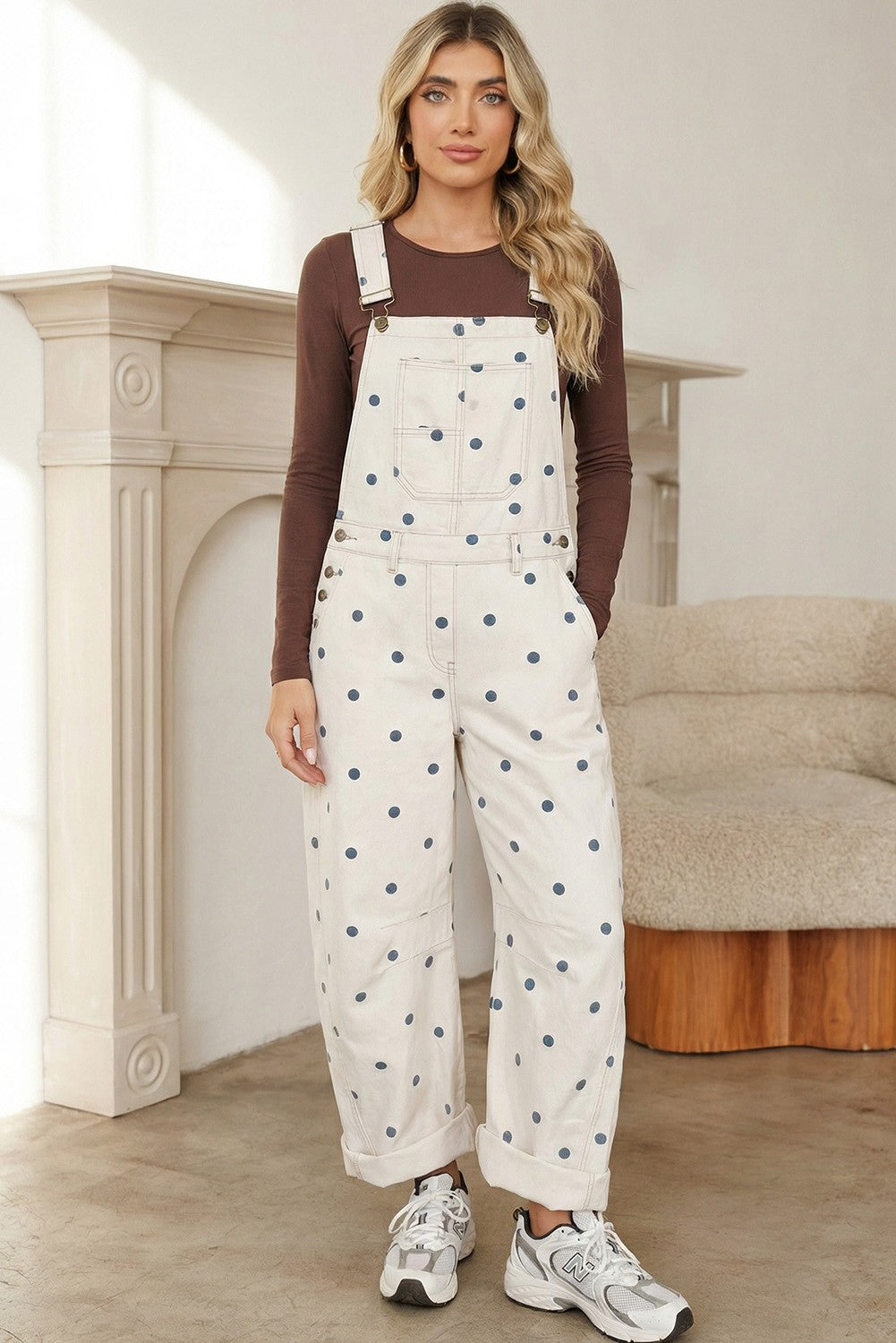 2420 Blue Polka Dots Denim Barrel Overall