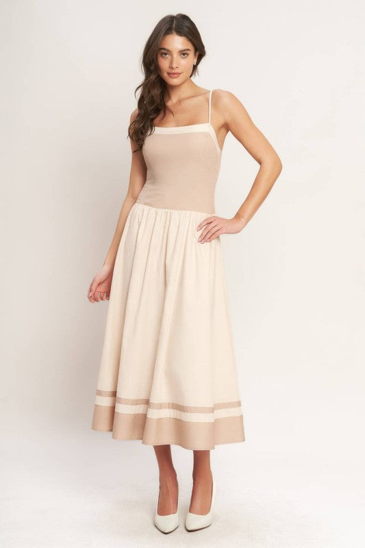 1974 Ivory & Taupe Midi Dress