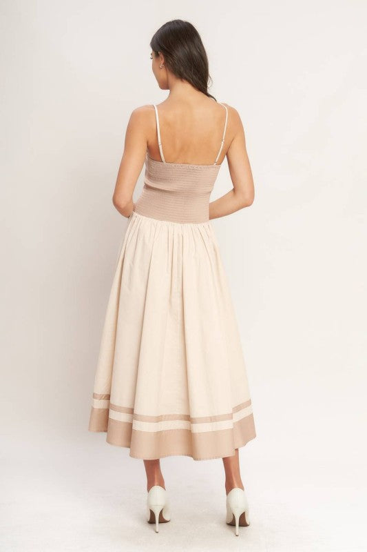 1974 Ivory & Taupe Midi Dress