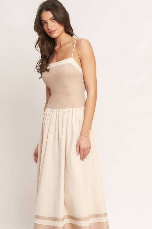 1974 Ivory & Taupe Midi Dress