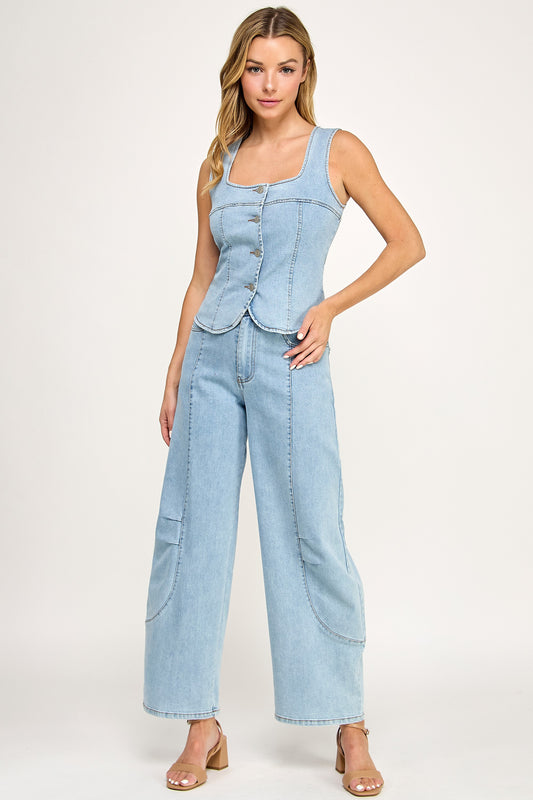2276 Denim Barrel Pant Set