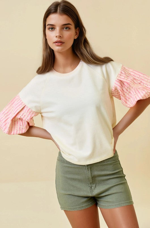 2149 Bubble Embroidered Sleeve Top
