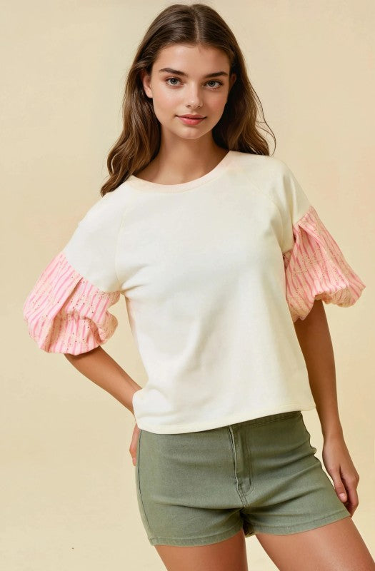 2149 Bubble Embroidered Sleeve Top