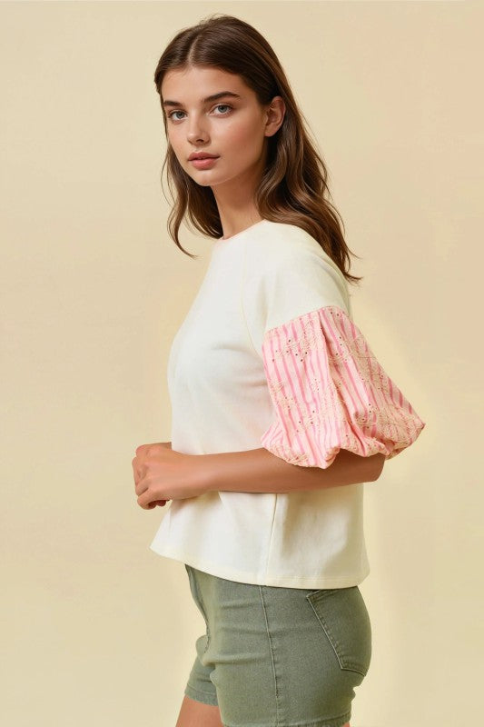 2149 Bubble Embroidered Sleeve Top
