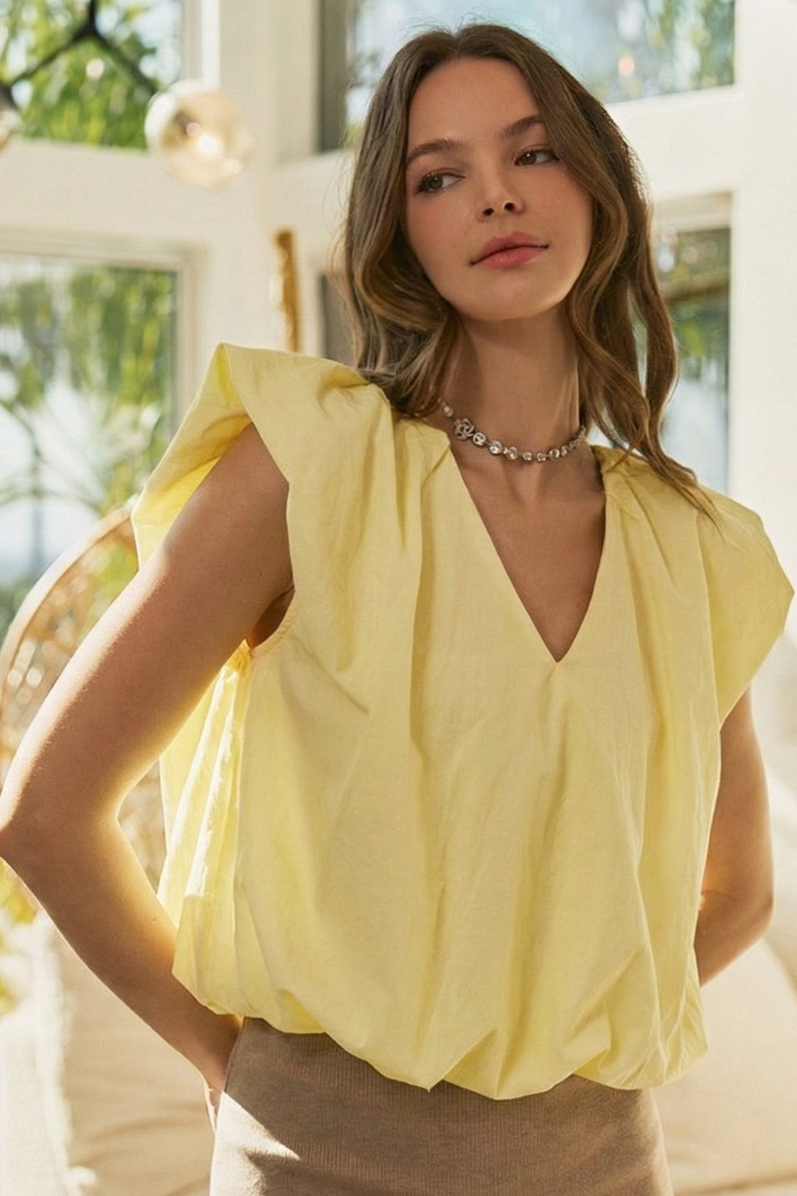 2437 V-Neck Bubble Top