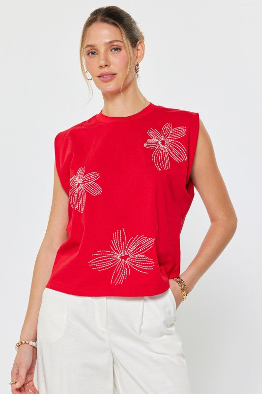 2158 Embroidered Muscle Tee Top