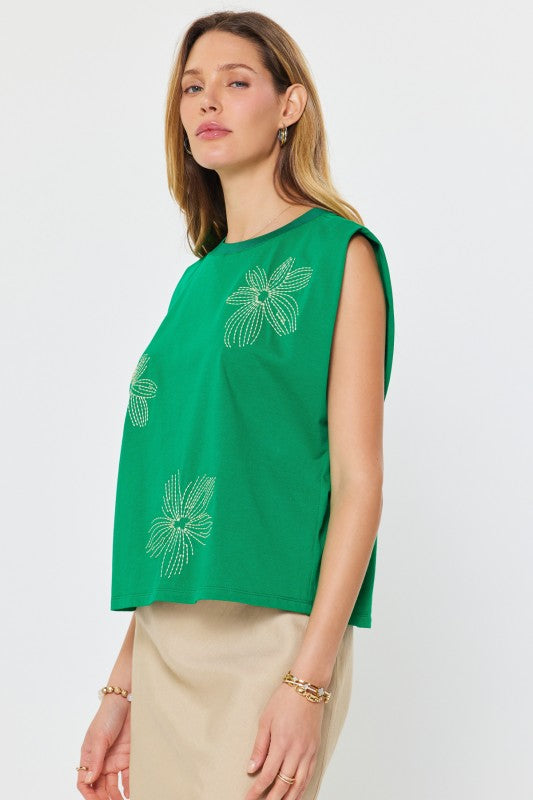 2158 Embroidered Muscle Tee Top