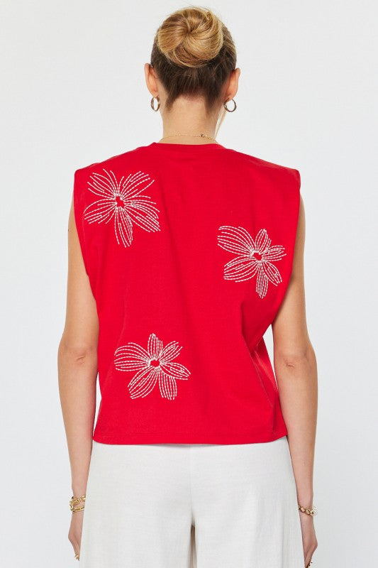 2158 Embroidered Muscle Tee Top