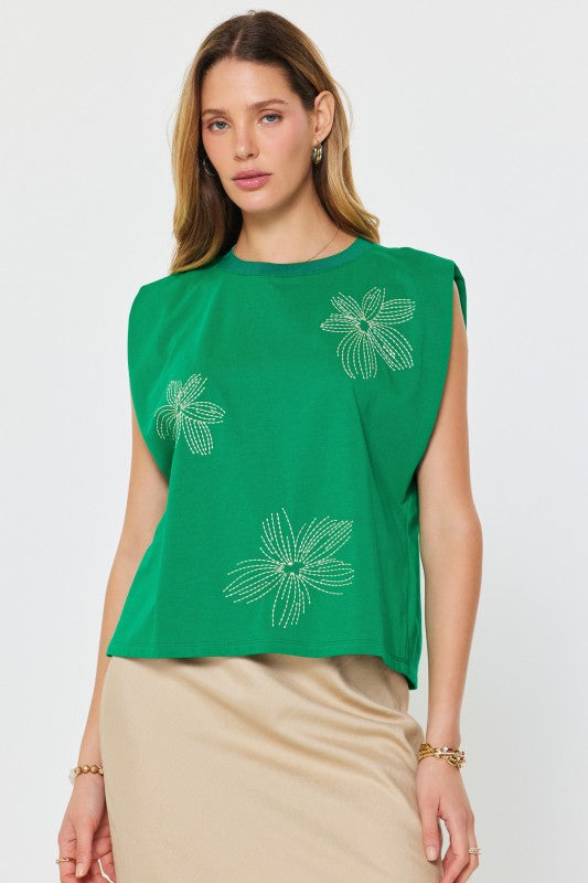 2158 Embroidered Muscle Tee Top