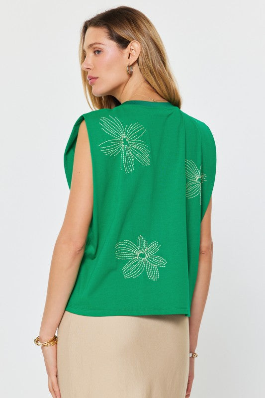 2158 Embroidered Muscle Tee Top