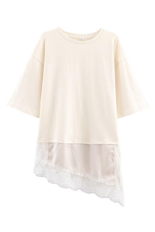 2110 Asymmetrical Lace Tunic Top
