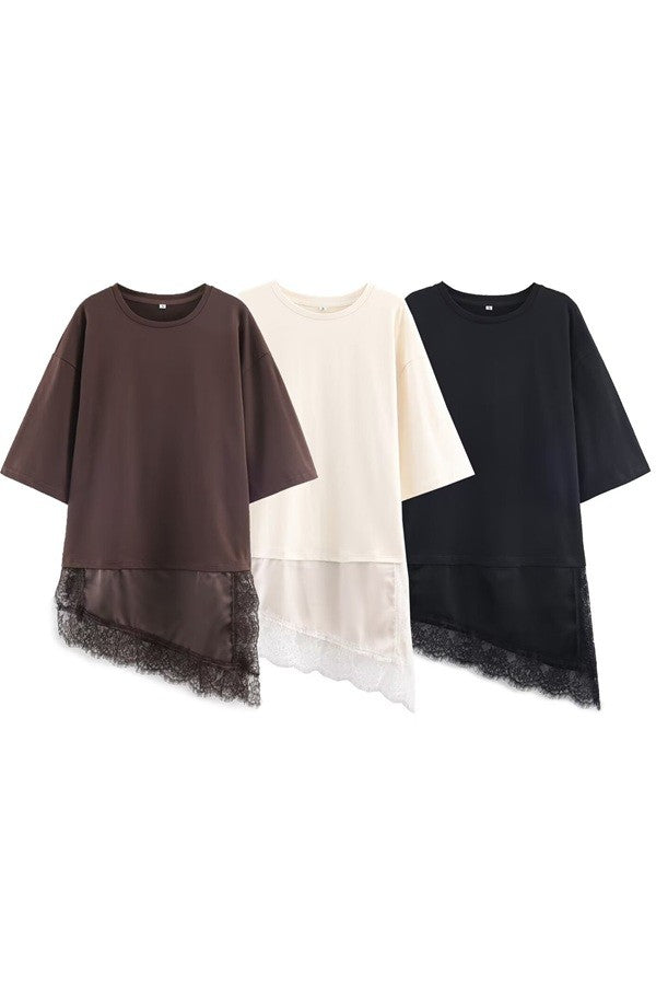2110 Asymmetrical Lace Tunic Top