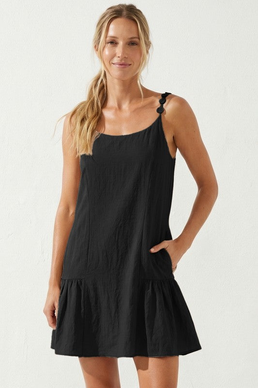 2081 Button Straps Drop Waist Dress