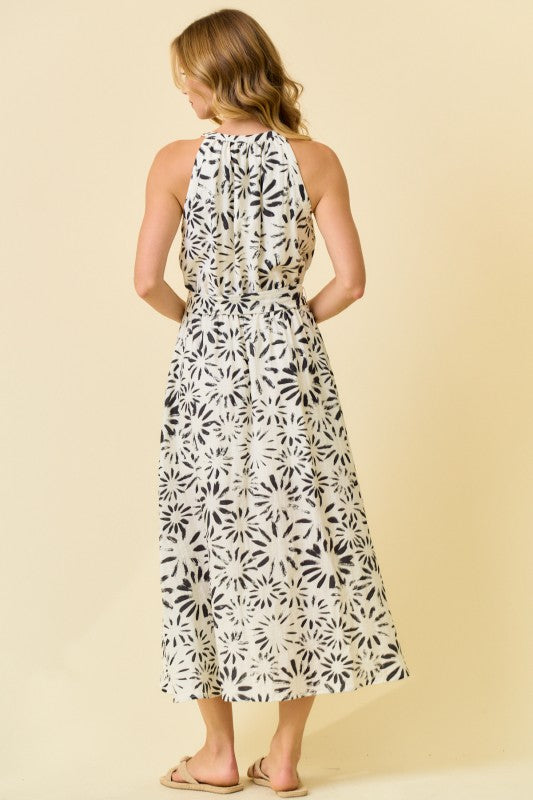 2148 Black & White Halter Midi Dress