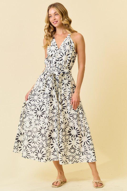 2148 Black & White Halter Midi Dress