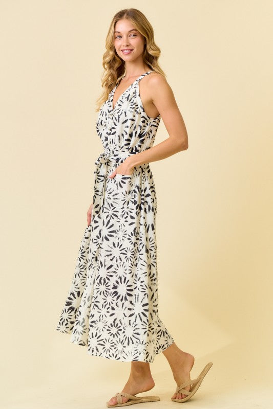 2148 Black & White Halter Midi Dress