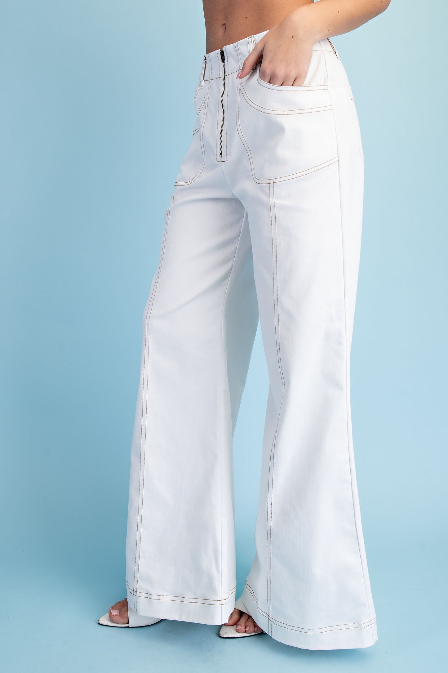 2498 White Stitch Zipper Pant