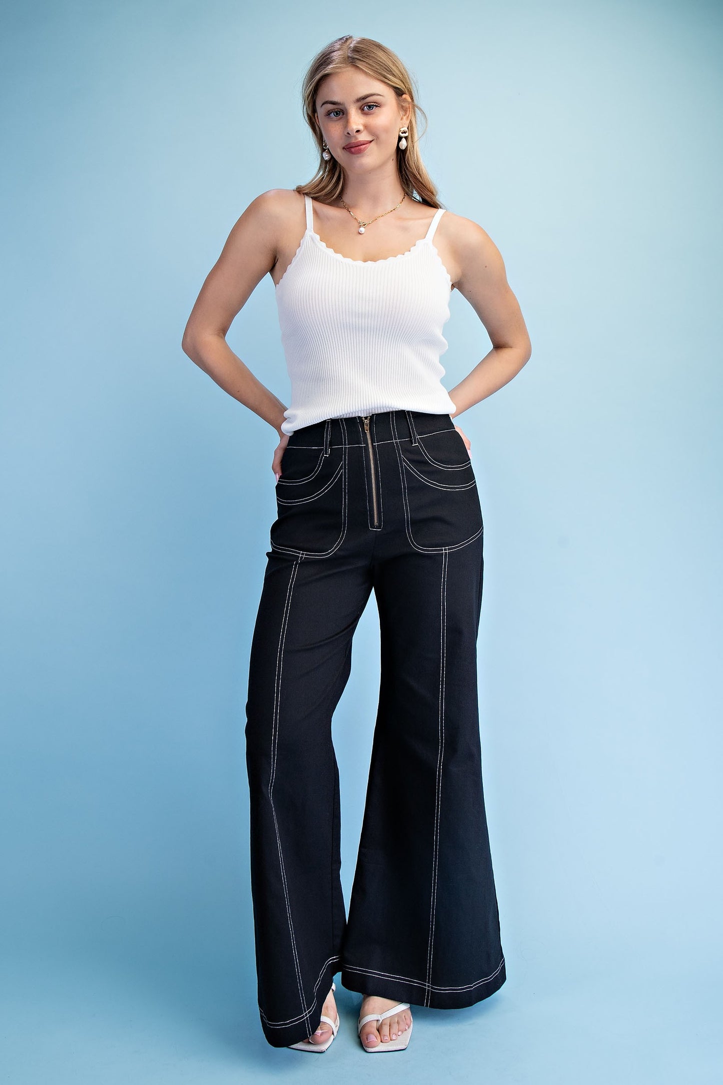 2498 White Stitch Zipper Pant