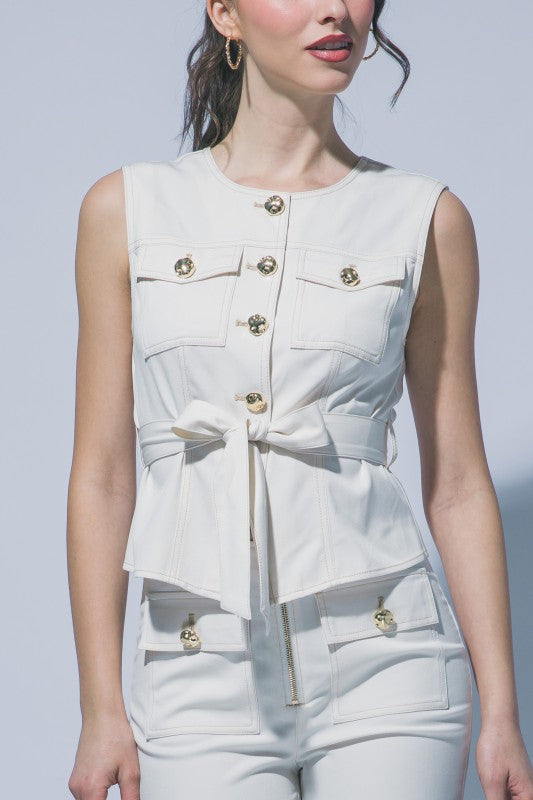2236 Belted Denim Vest