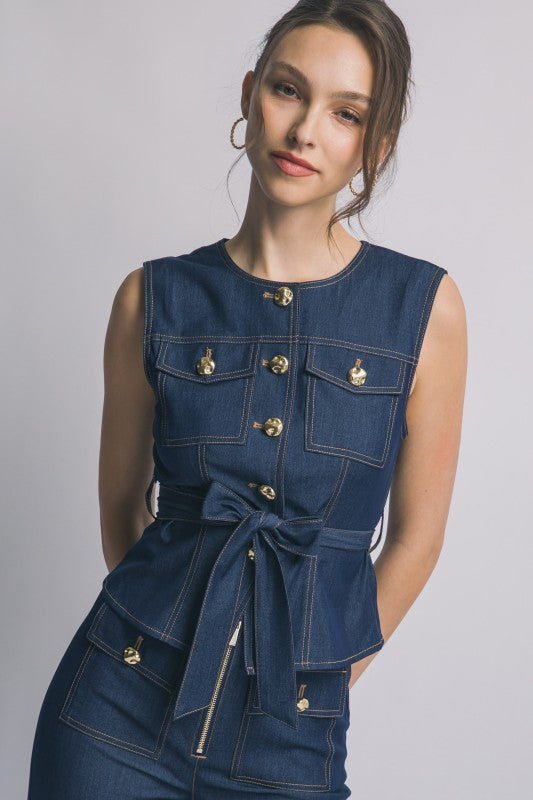2236 Belted Denim Vest