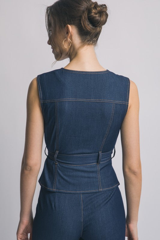 2236 Belted Denim Vest
