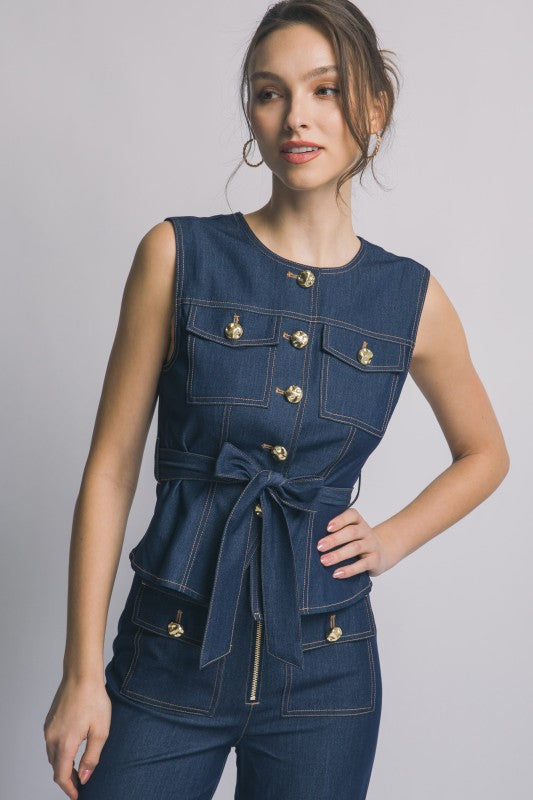 2236 Belted Denim Vest
