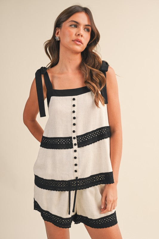 2246 Lace Black & Ivory Short Set