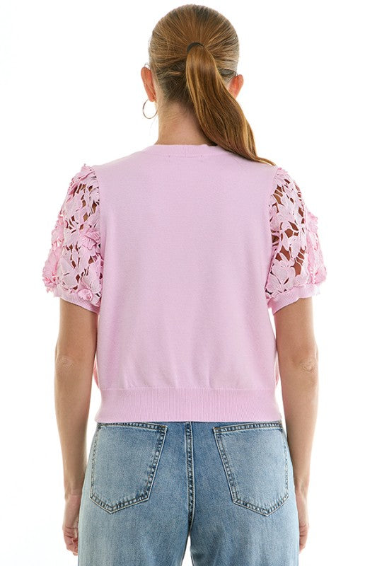 2096 Lace Bubble Sleeve Knit Top
