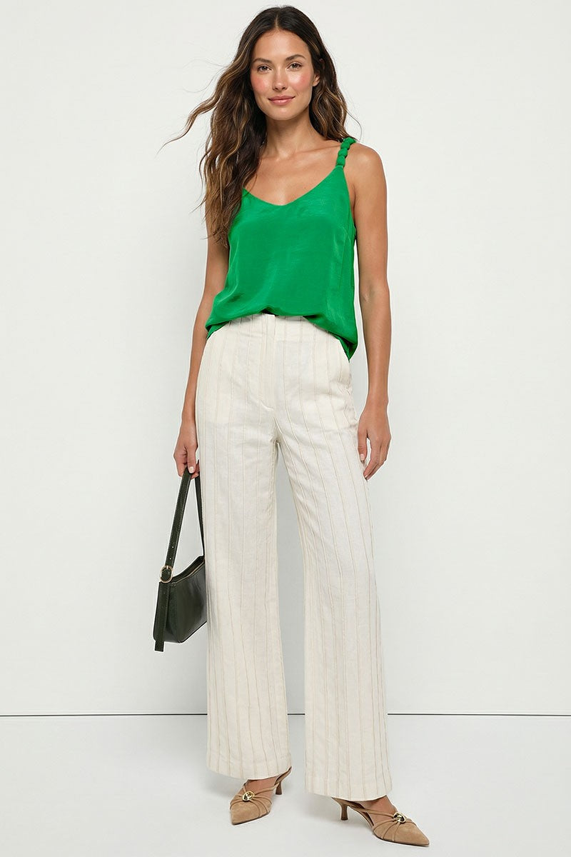 2263 Bubble Straps Satin V-Neck Top