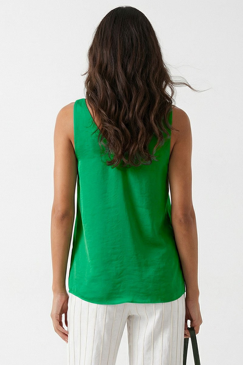 2263 Bubble Straps Satin V-Neck Top