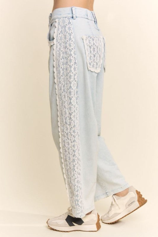 2428 Denim Lace Barrel Pant