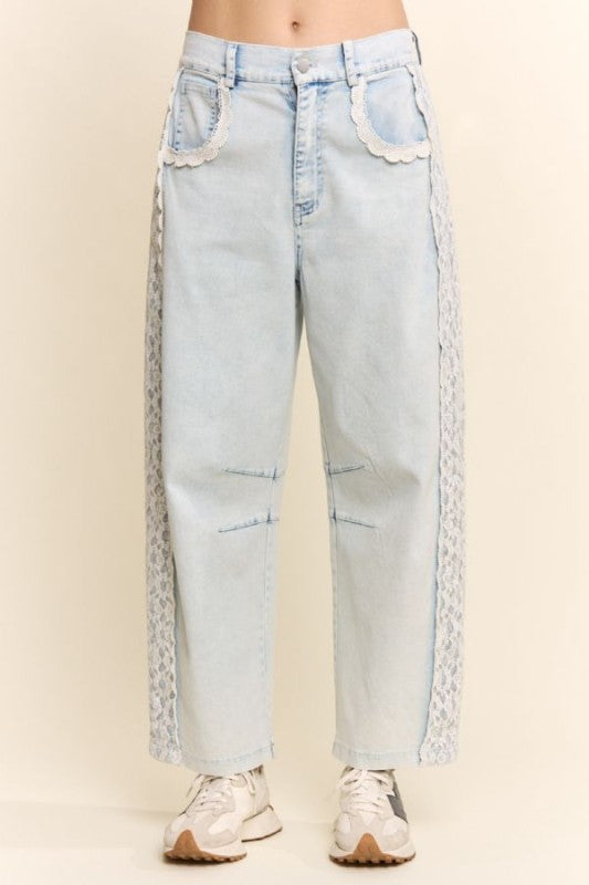 2428 Denim Lace Barrel Pant