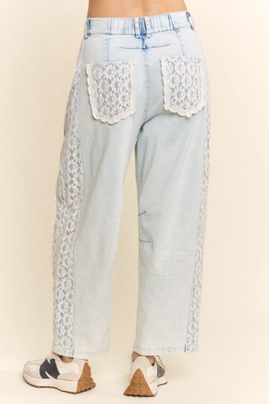 2428 Denim Lace Barrel Pant