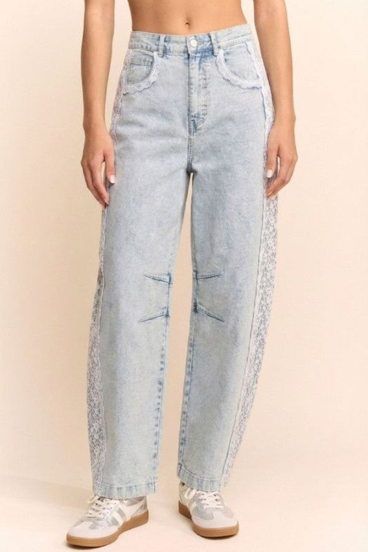 2428 Denim Lace Barrel Pant