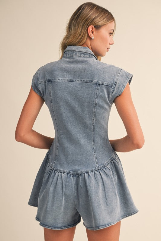2385 Denim Pocket Button Down Romper